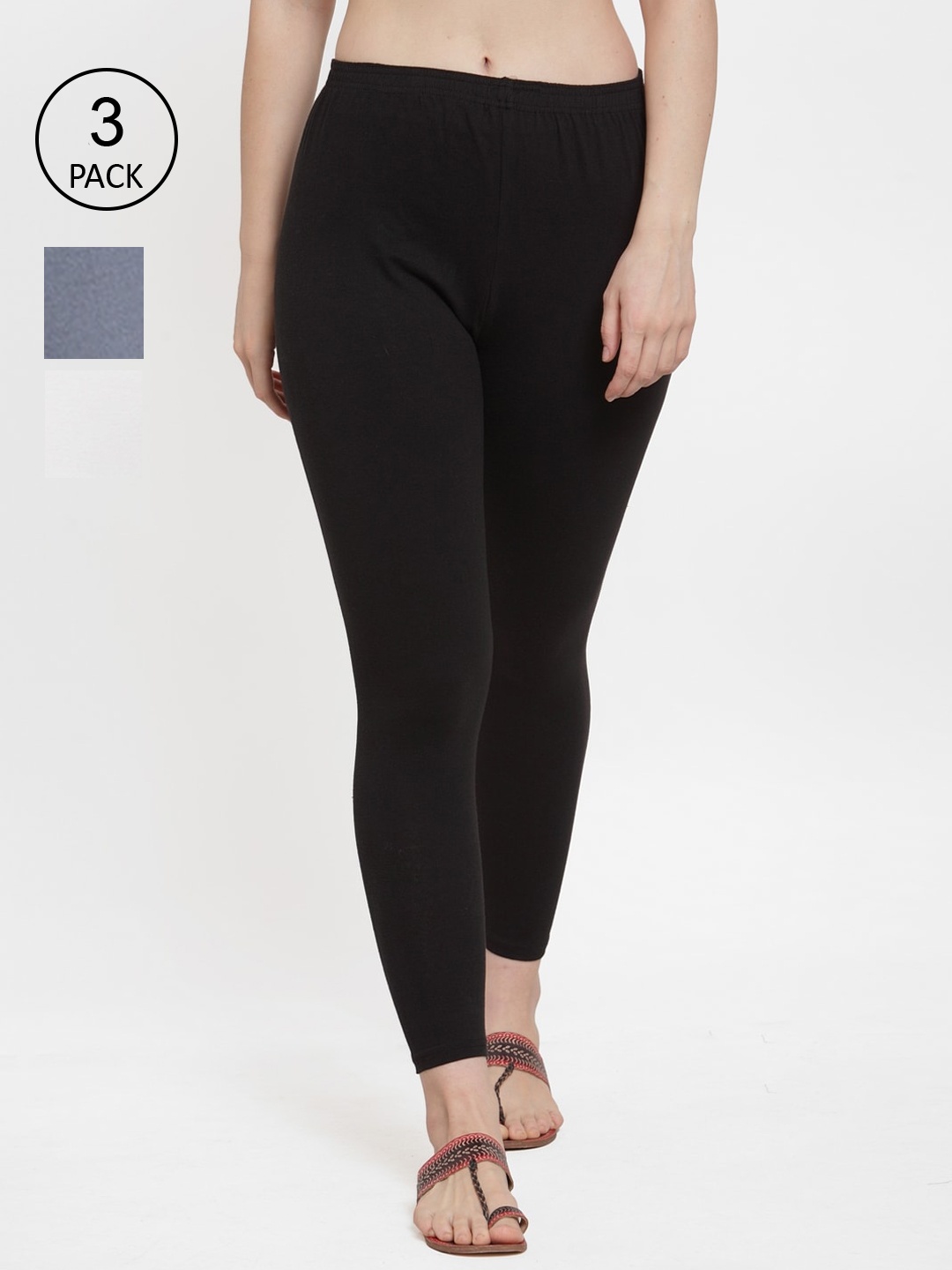 

Jinfo Women Pack Of 3 Solid Cotton Ankle-Length Leggings, Black