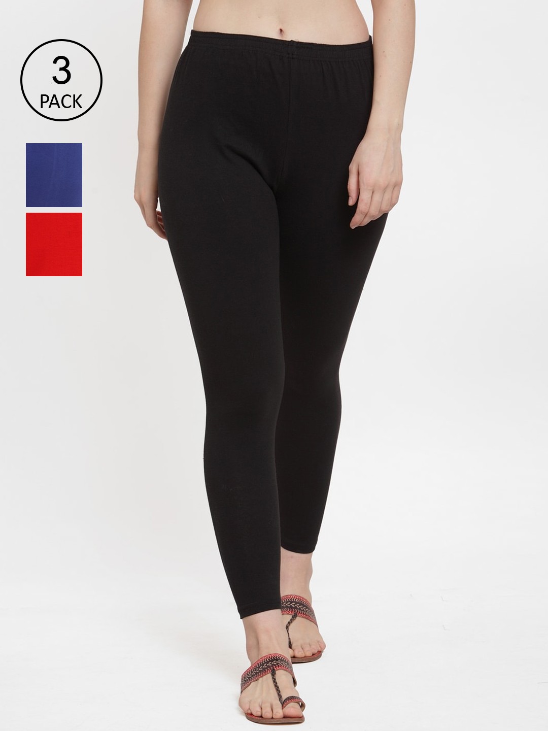

Jinfo Women Black & Red Pack Of 3 Solid Ankle-Length Leggings