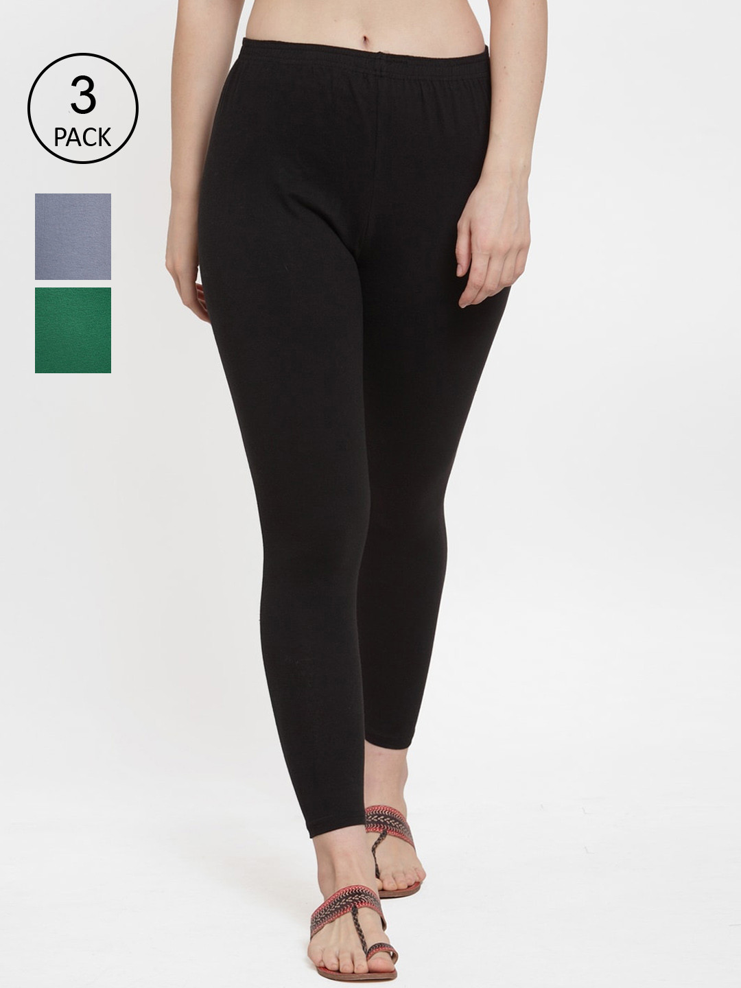 

Jinfo Women Pack Of 3 Solid Ankle Length Leggings, Black