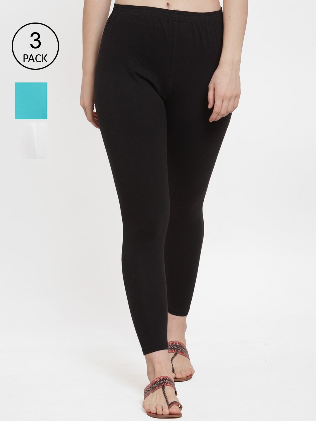 

Jinfo Women Black & White Pack of 3 Solid Ankle Length Leggings