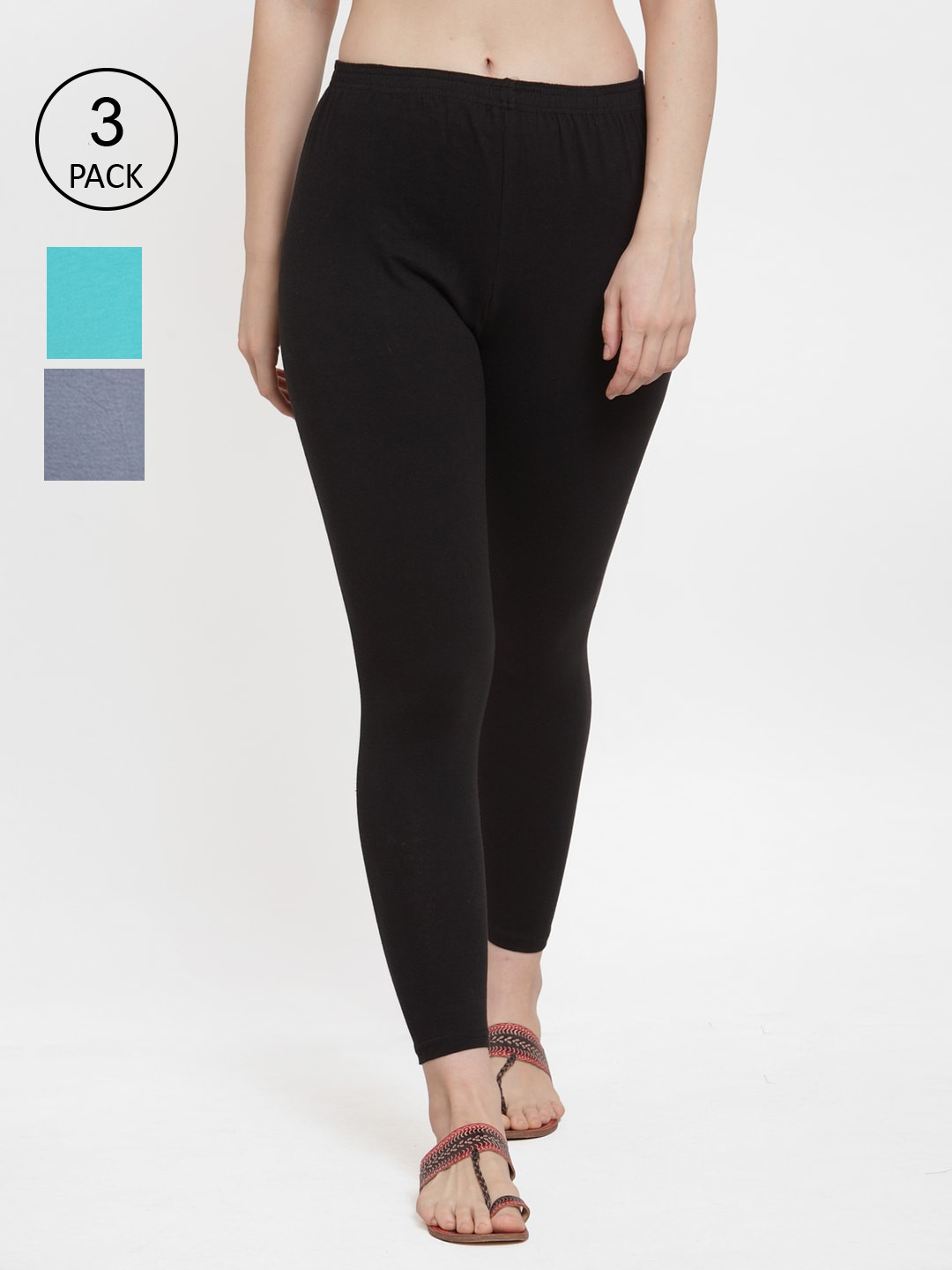 

Jinfo Women Pack Of 3 Black & Grey Ankle Length Leggings