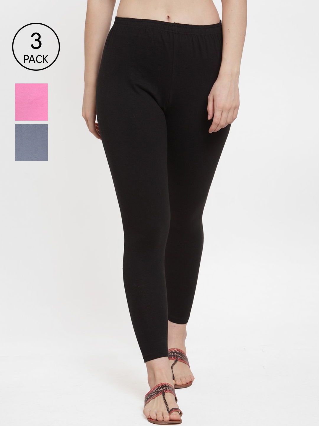 

Jinfo Women Pack Of 3 Black & Grey Solid Ankle-Length Leggings