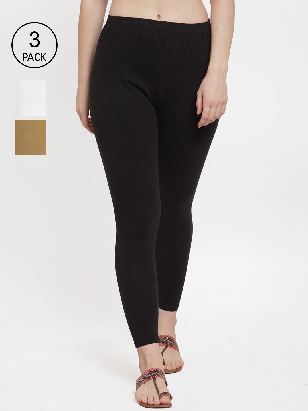 

Jinfo Women Pack Of 3 Solid Ankle-Length Leggings, Black