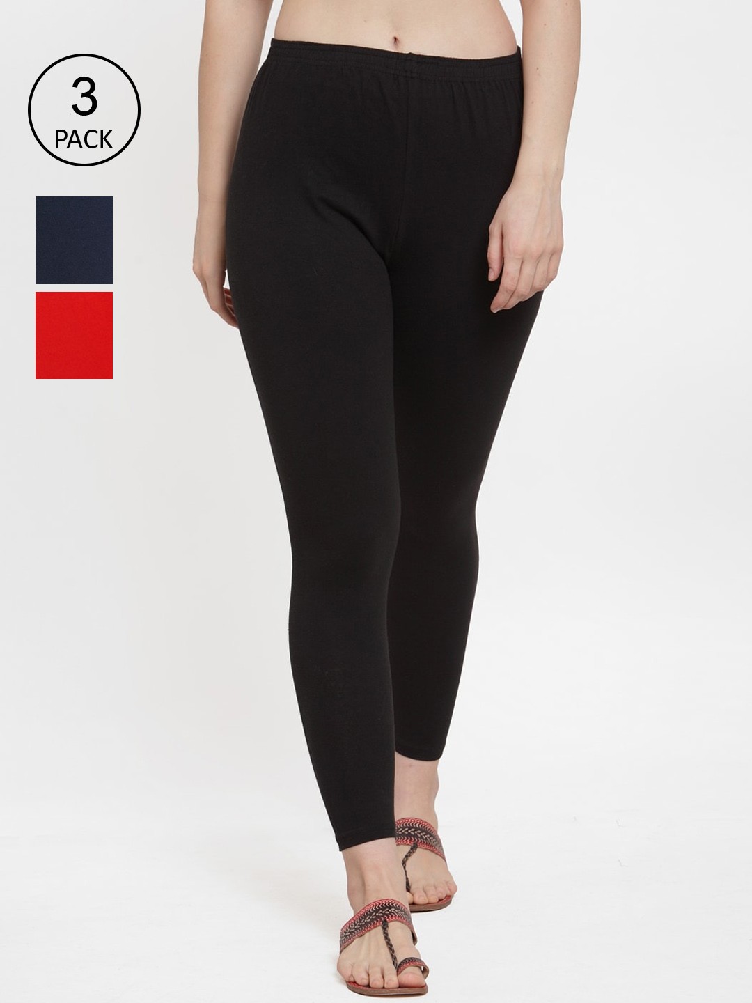 

Jinfo Women Pack Of 3 Solid Ankle-Length combo Cotton Lycra Legging, Black