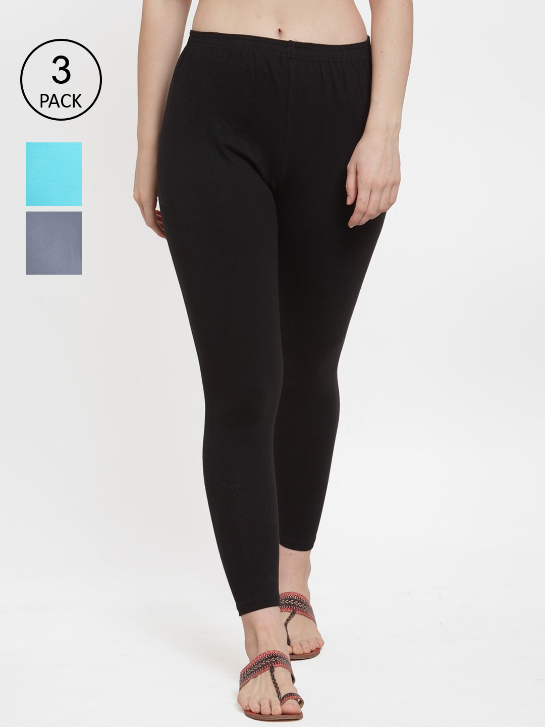 

Jinfo Women Pack Of 3 Black & Grey Solid Ankle Length Leggings