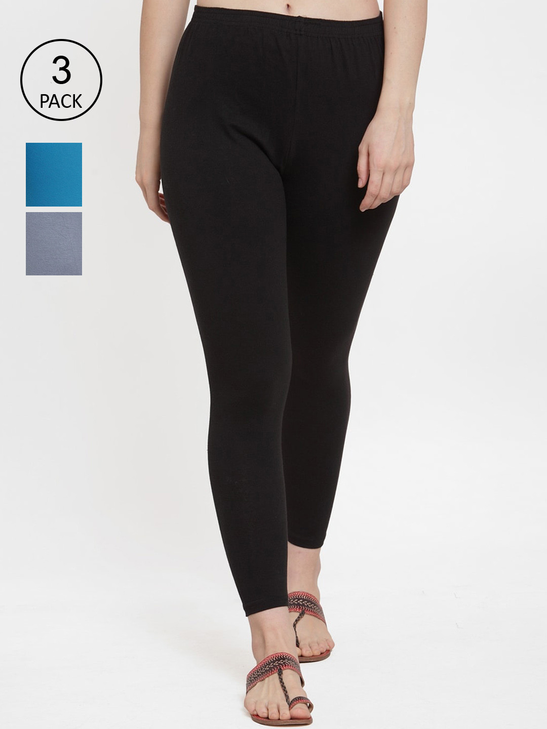 

Jinfo Women Pack Of 3 Solid Ankle-Length Leggings, Black