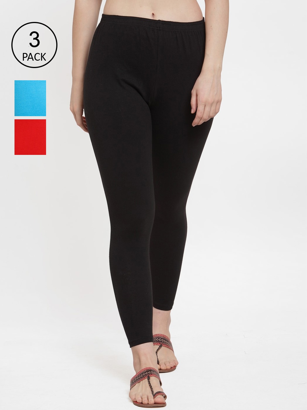 

Jinfo Women Pack Of 3 Solid Ankle-Length Leggings, Black
