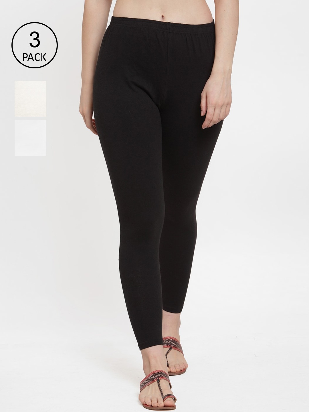 

Jinfo Women Pack Of 3 Black & White Solid Ankle Length Leggings