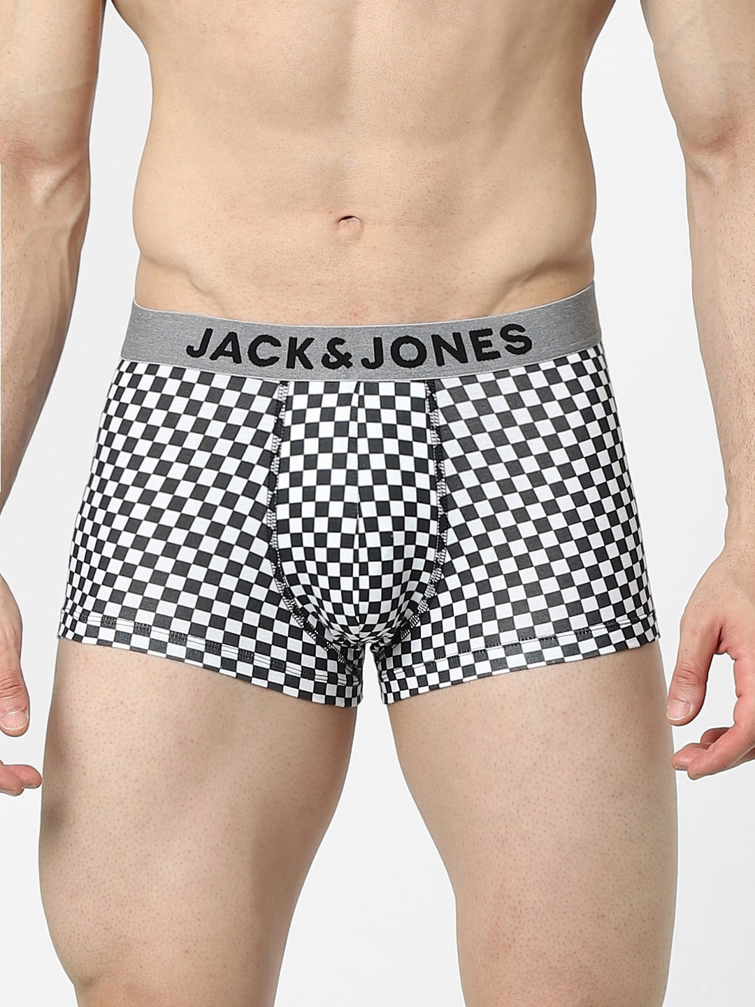 

Jack & Jones Men Grey & White Checked Cotton Trunks