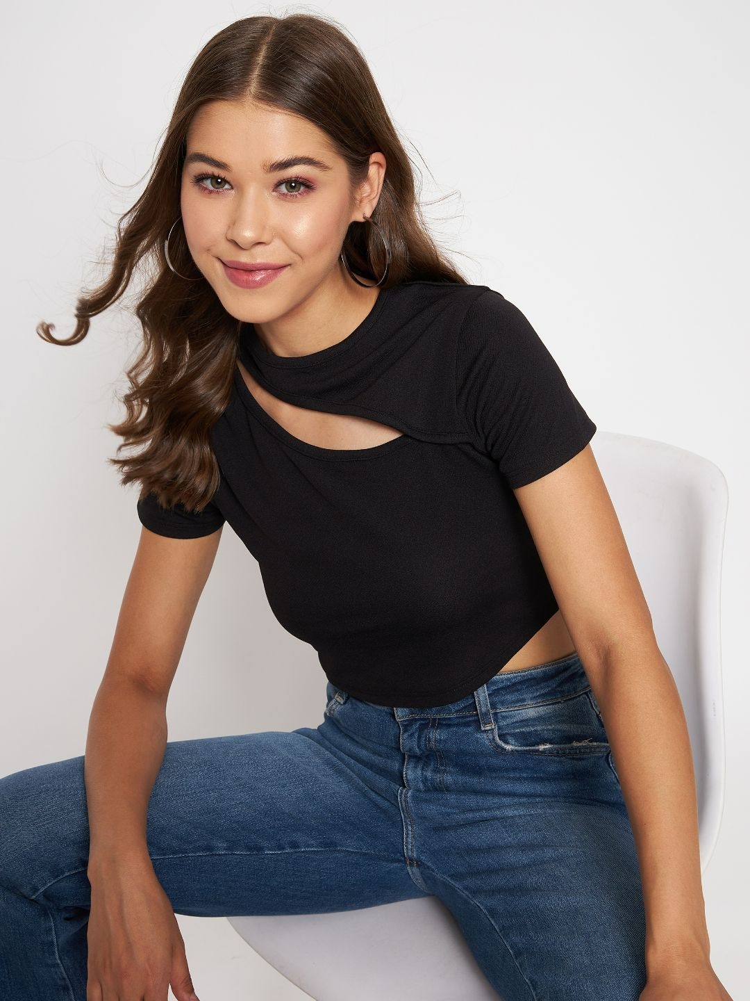 

Uptownie Lite Women Black Stretchable Front Slit Crop Top