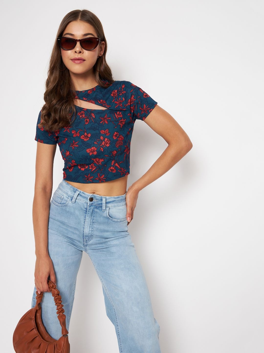 

Uptownie Lite Women Stretchable Front Slit Crop Top, Navy blue