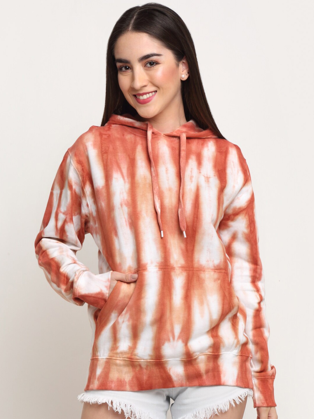 

Ennoble Women Orange Printed Hooded Sweatshirt