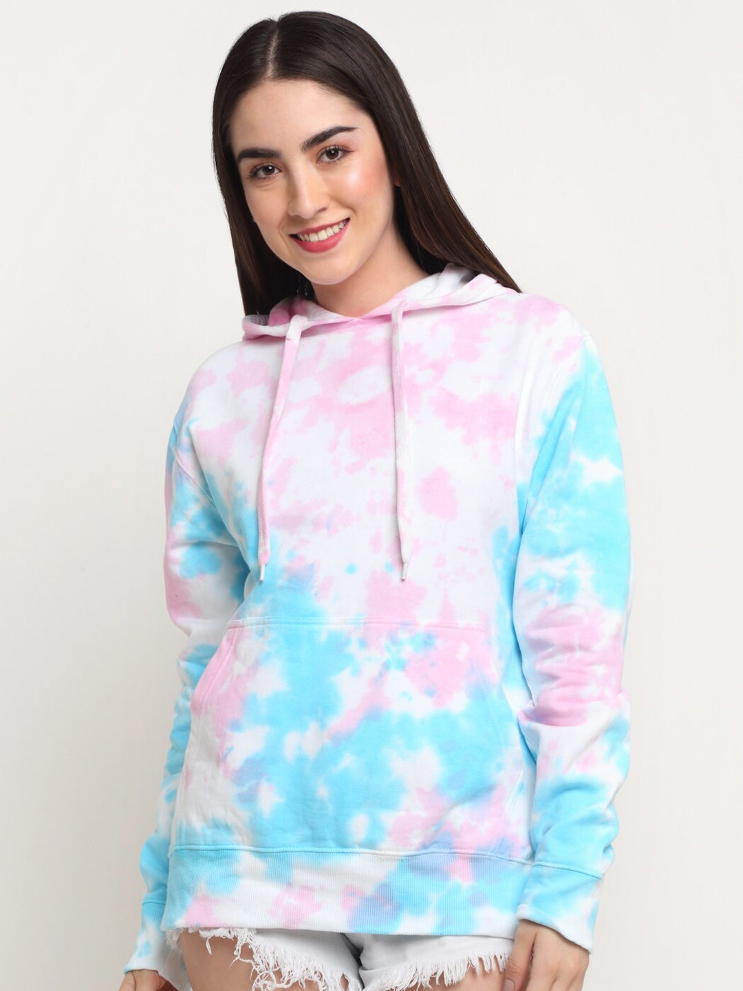 

Ennoble Women Pink Tie & Dye Printed Hooded Sweatshirt
