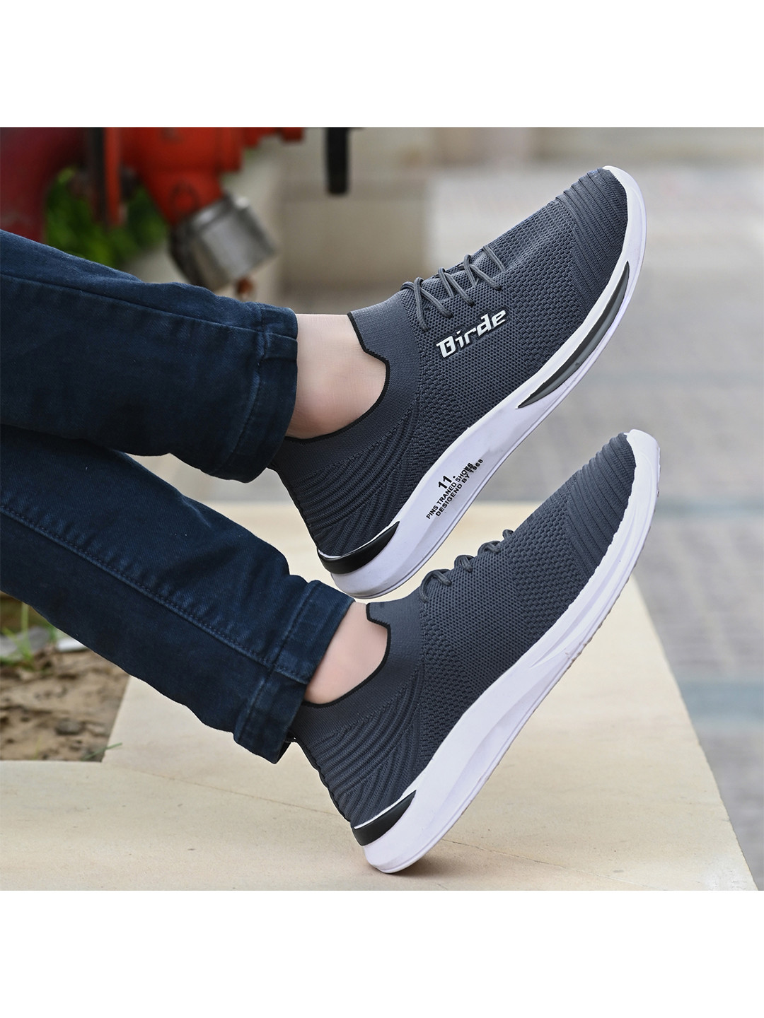 

BIRDE Men Grey Woven Design Sneakers