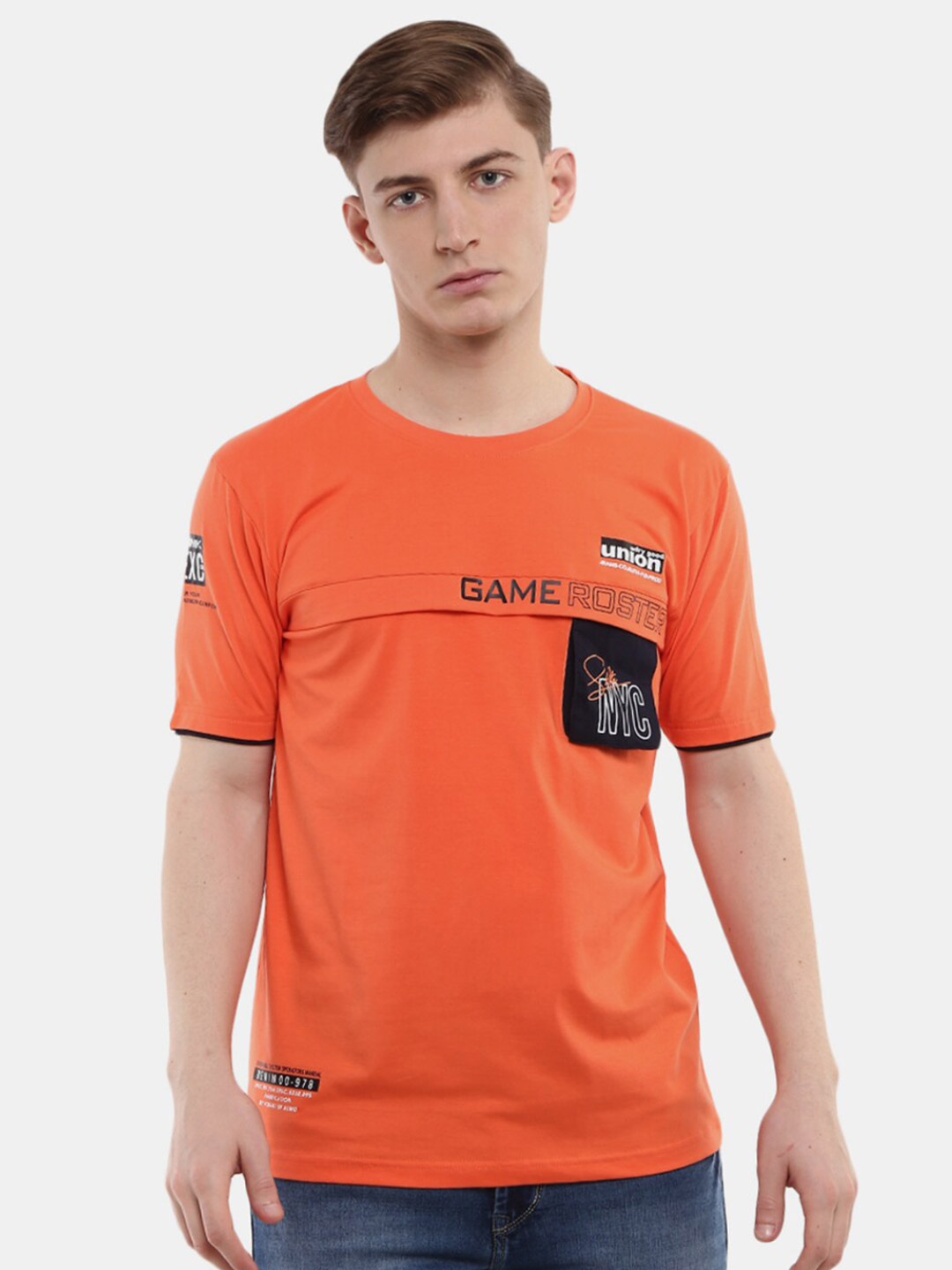 

V-Mart Men Orange Typography Slim Fit T-shirt