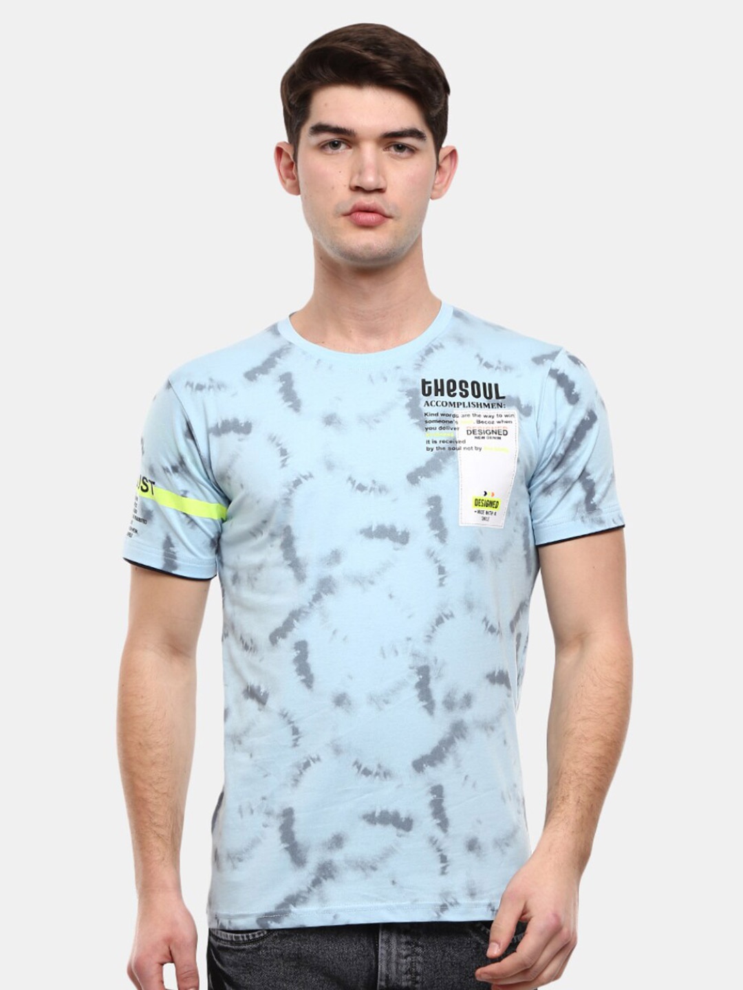 

V-Mart Men Blue & Grey Printed Slim Fit T-shirt