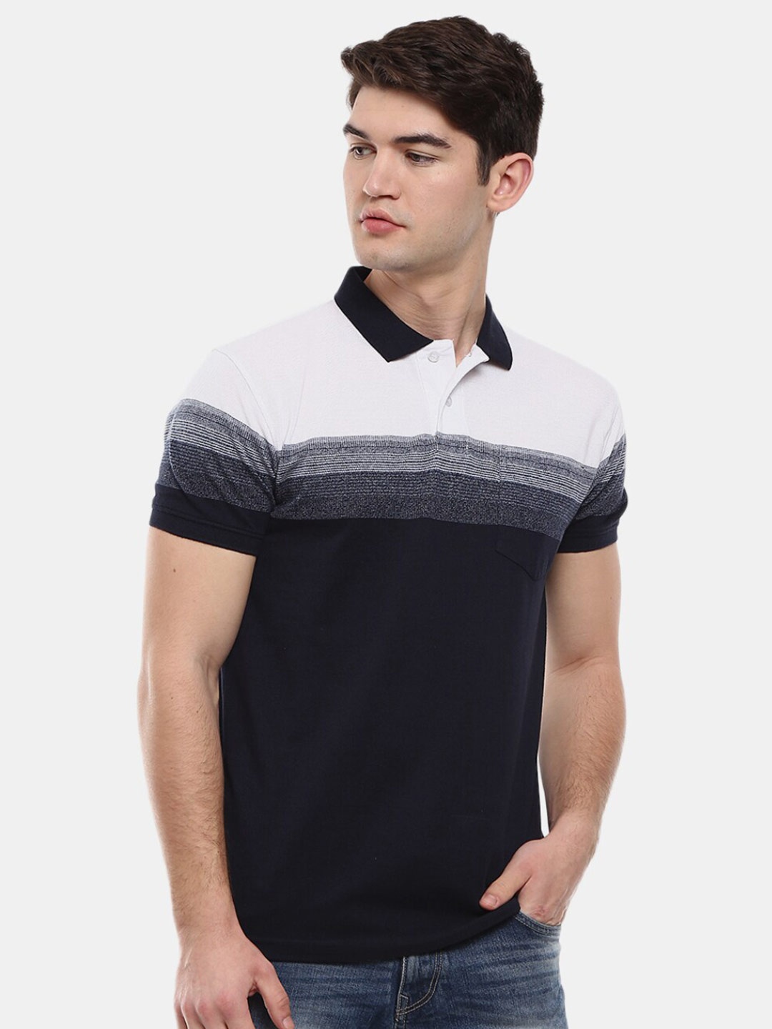 

V-Mart Men Navy Blue Colourblocked Polo Collar T-shirt