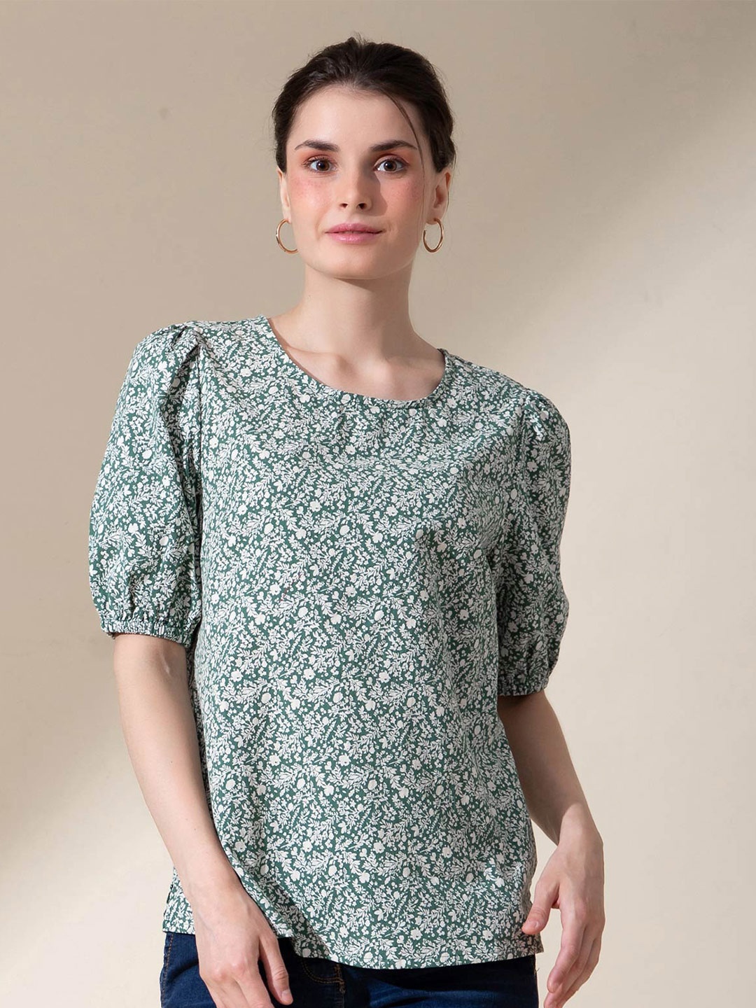 

B.Copenhagen Green Floral Print 100% Cotton Top