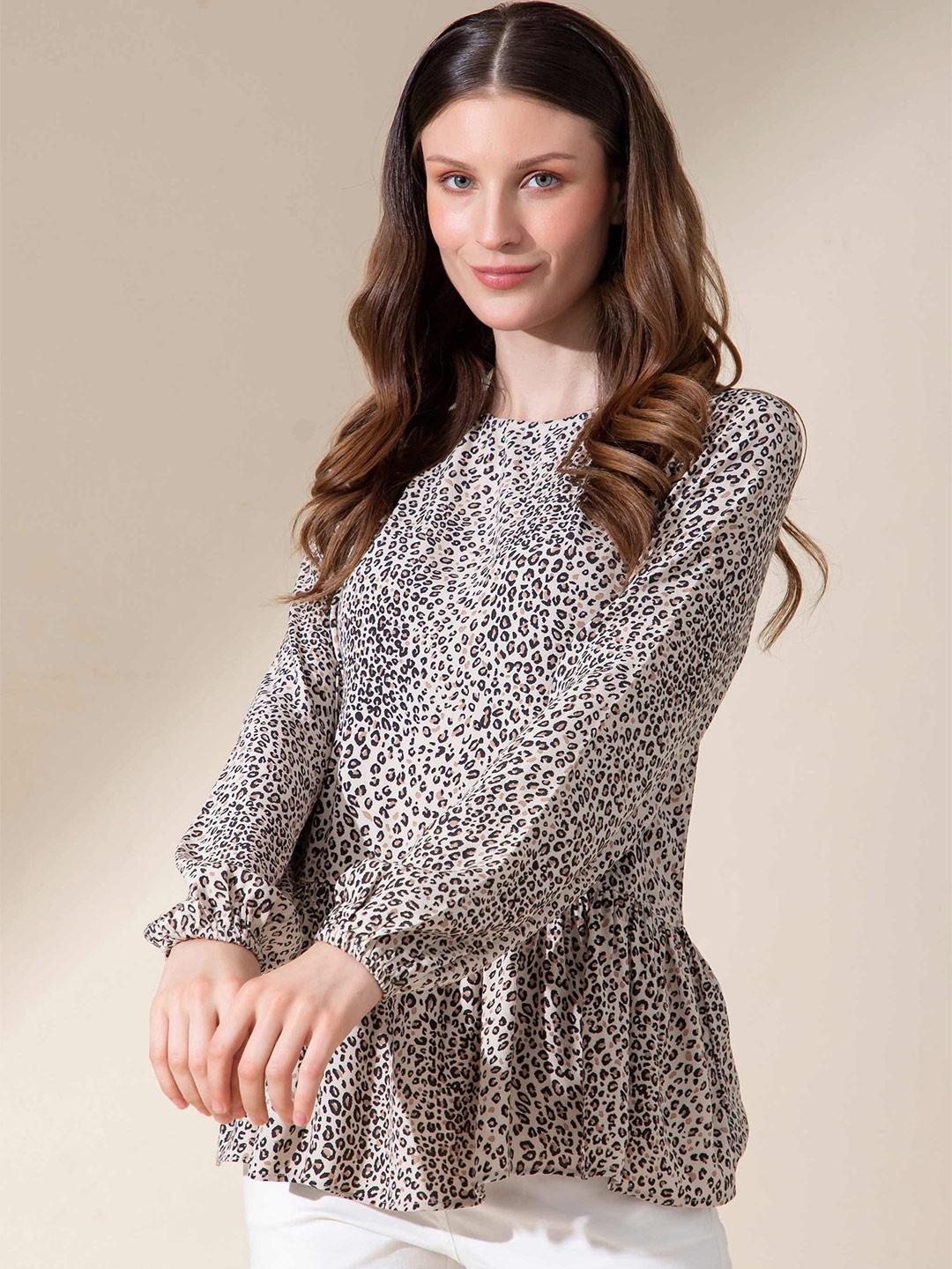 

B.Copenhagen Brown Print Cinched Waist Top