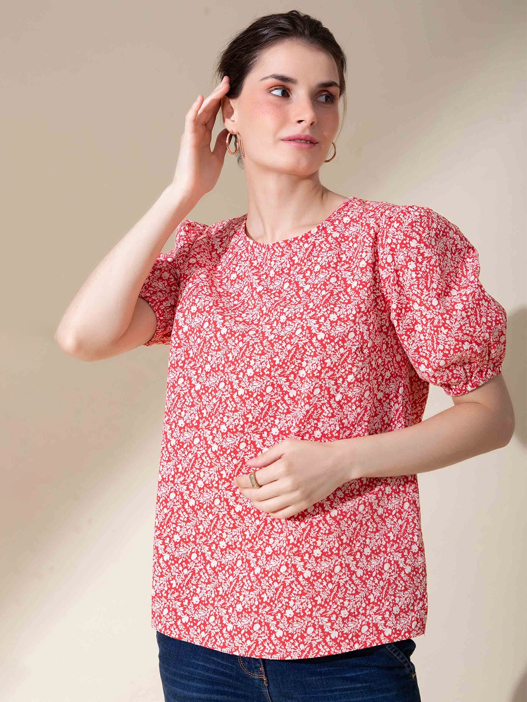 

B.Copenhagen Red Floral Print Top