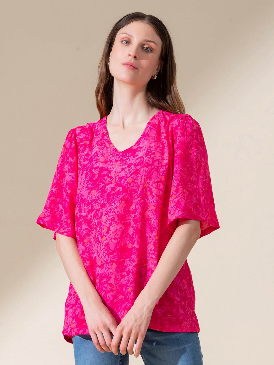 

B.Copenhagen Pink Printed V-Neck Top