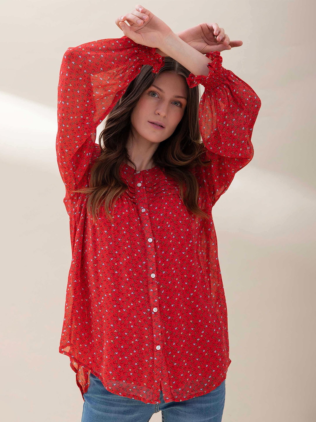 

B.Copenhagen Red Geometric Print Top