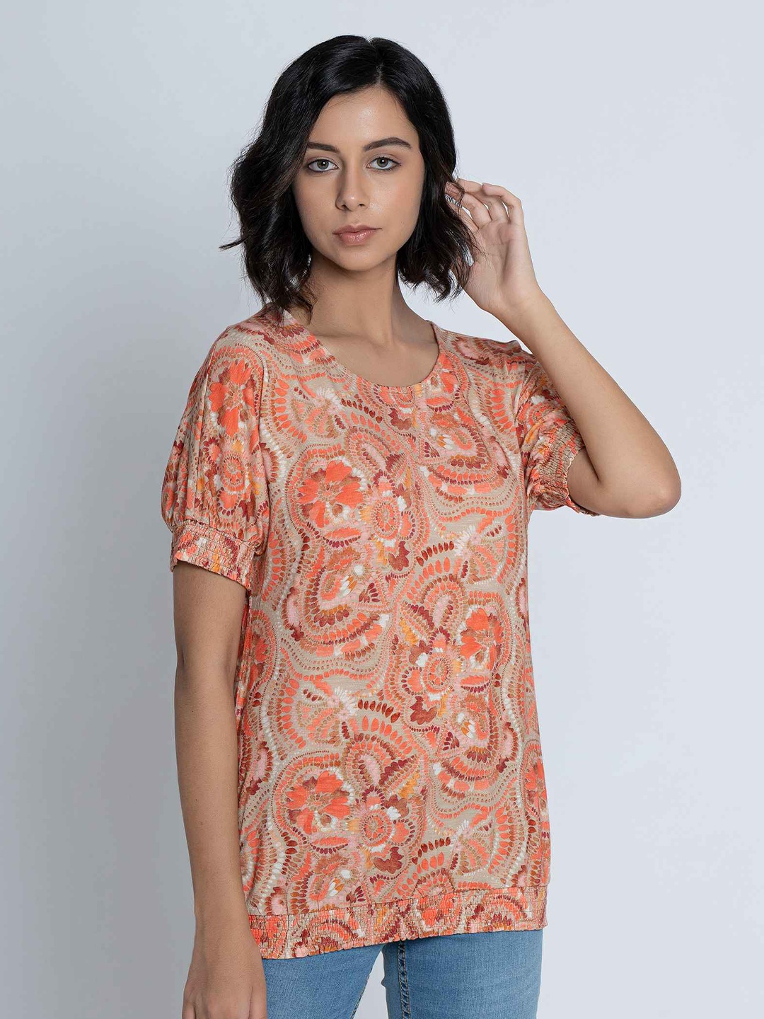

B.Copenhagen Women Orange Floral Print Top