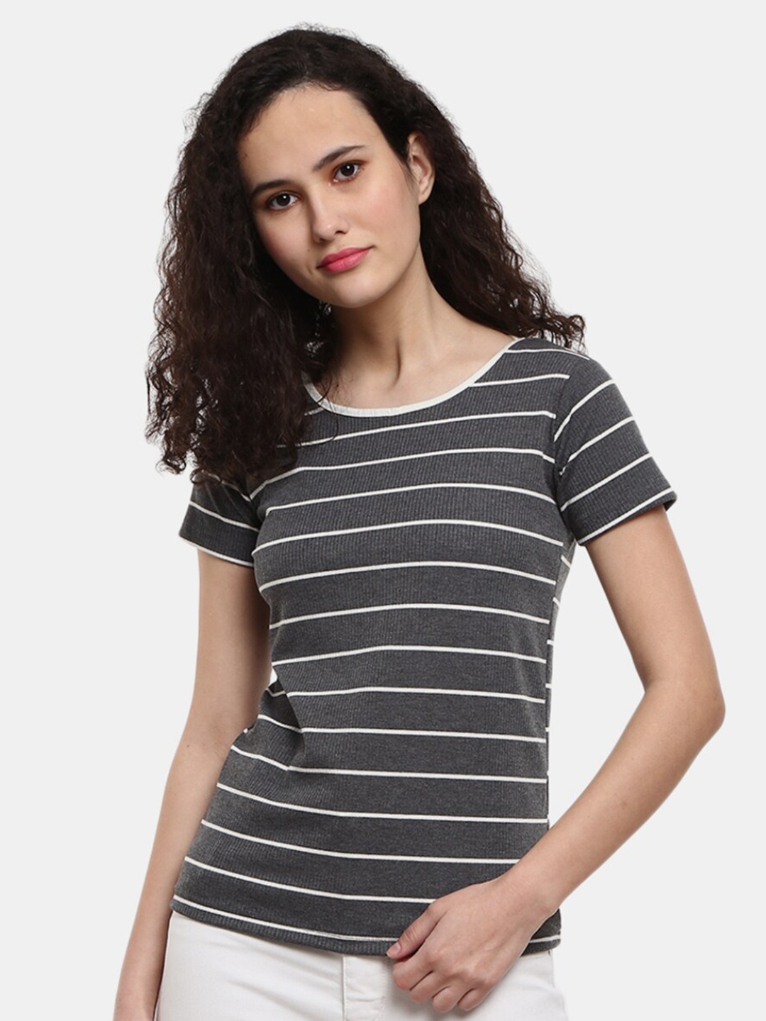 

V-Mart Women Black Striped T-shirt