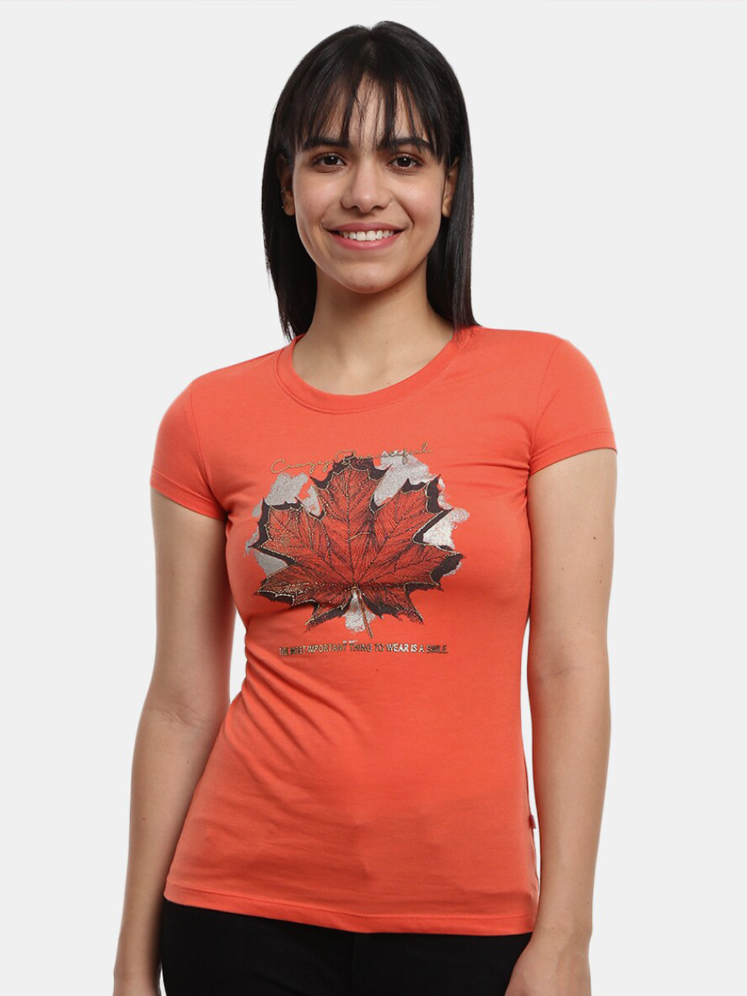 

V-Mart Women Orange Printed T-shirt