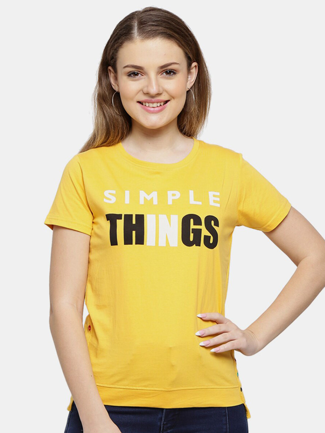

V-Mart Women Yellow Typography Printed T-shirt
