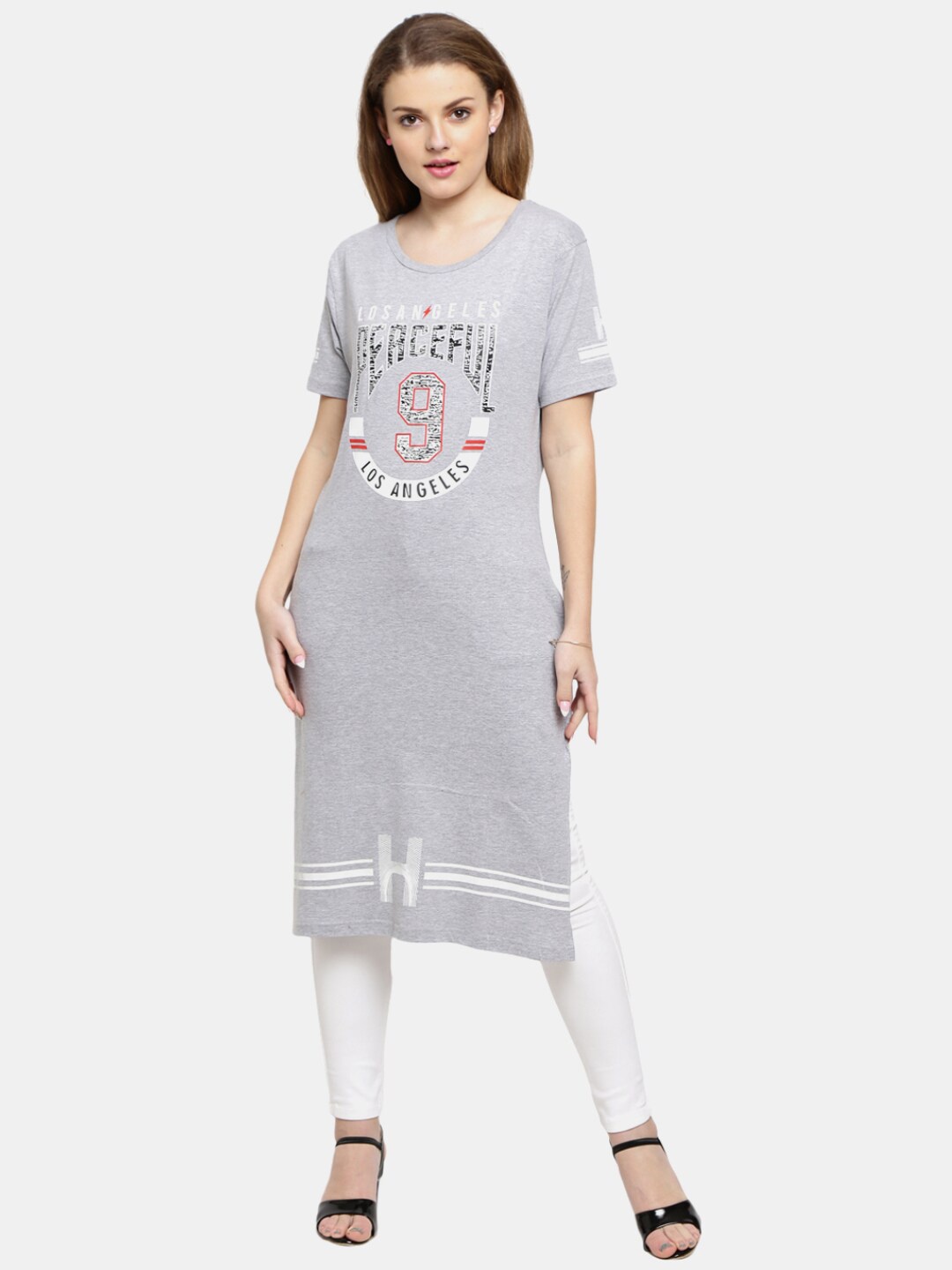 

V-Mart Women Grey Typography Printed T-shirt