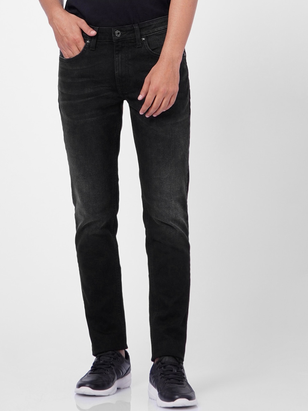 

Jack & Jones Men Black Solid Cotton Low-Rise Jeans