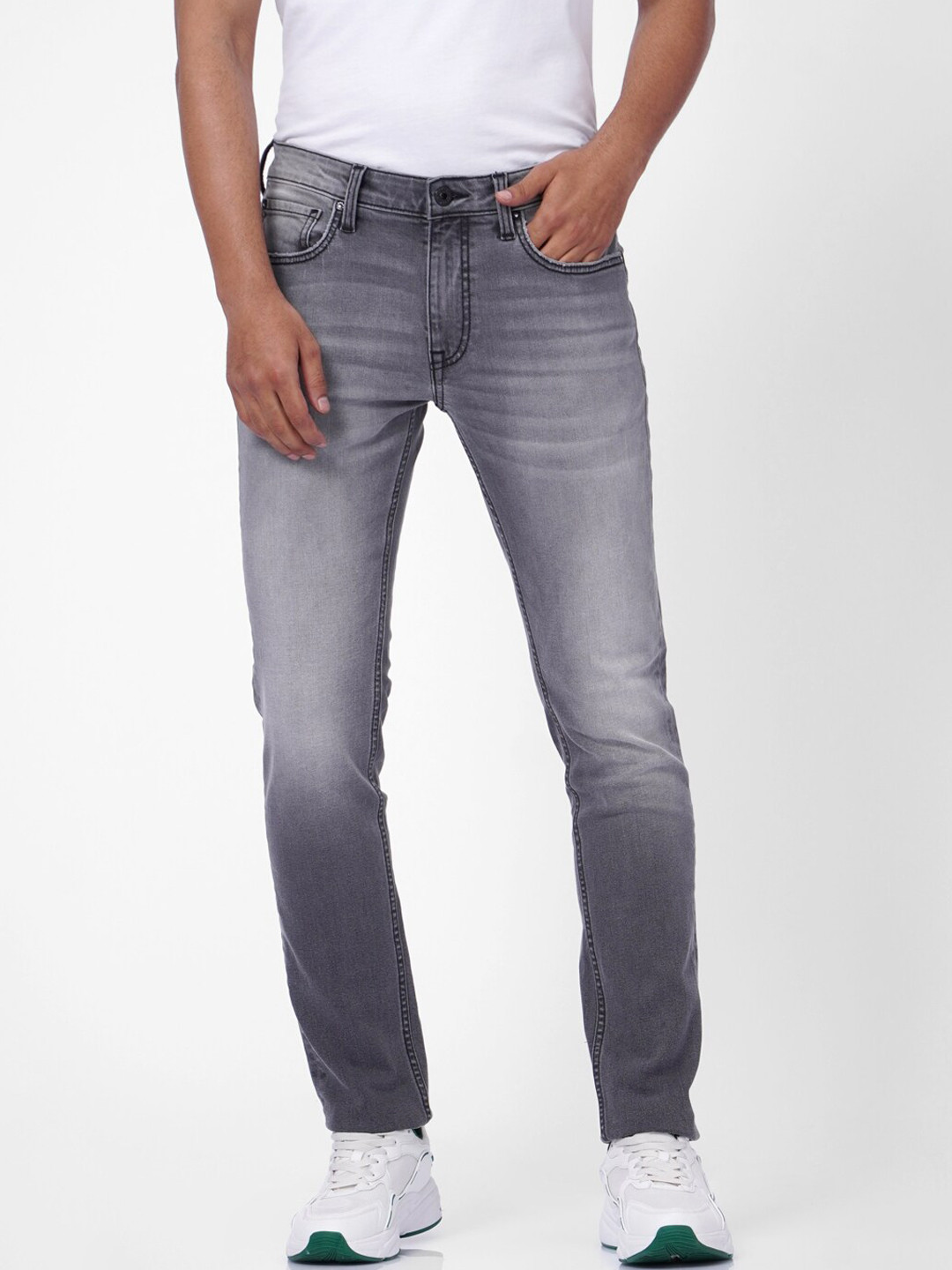 

Jack & Jones Men Grey Low-Rise Mildly Distressed Heavy Fade Jeans