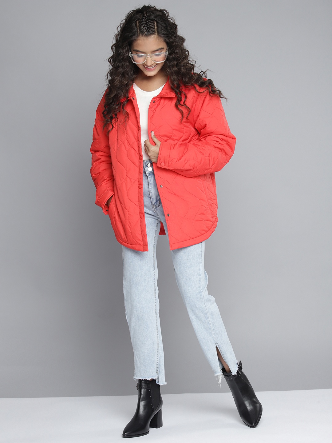 

YK Teen Girls Red Solid Quilted Puffer Jacket