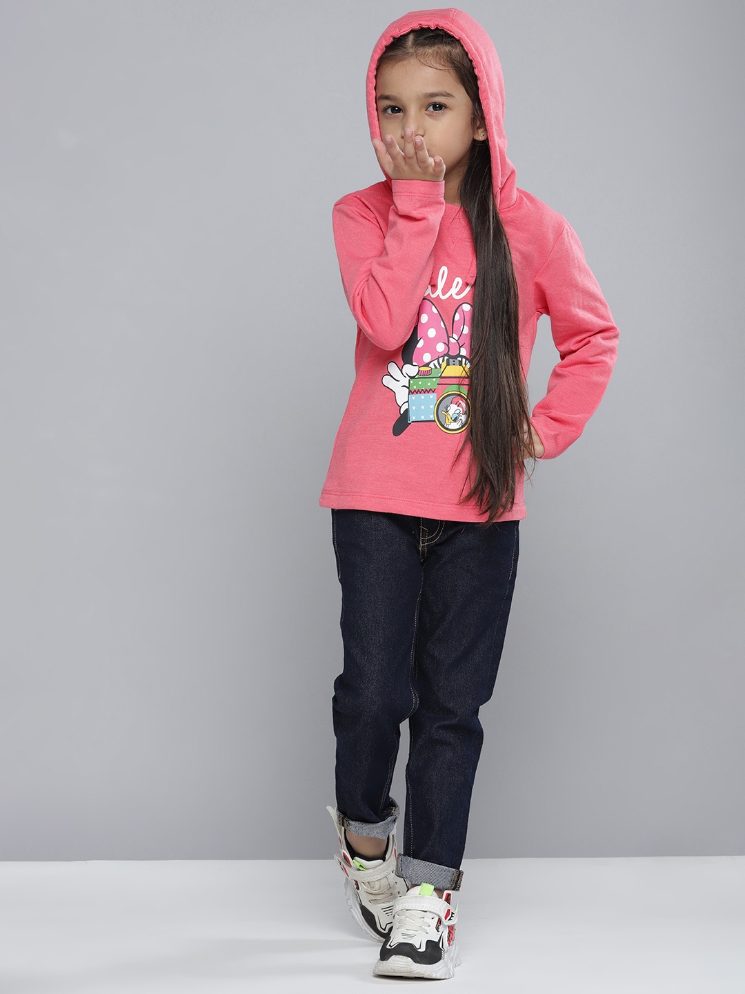 

YK Girls Pink & White Minnie Mouse Printed Hooded Sweatshirt