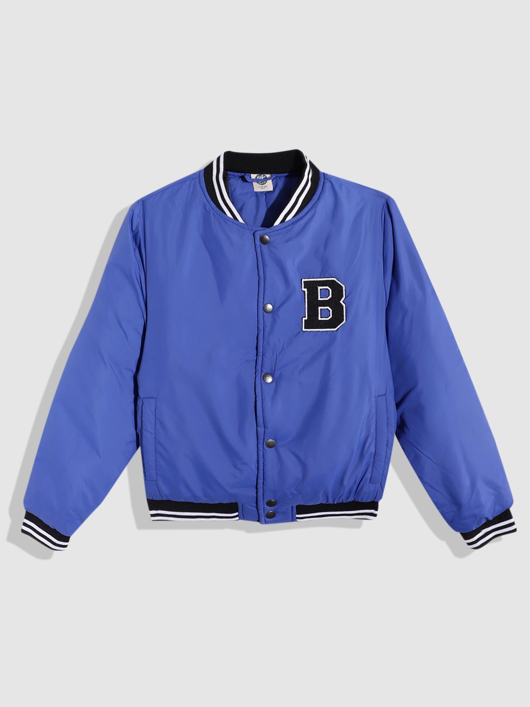 

YK Teen Boys Blue Solid Varsity Jacket with Applique Detail