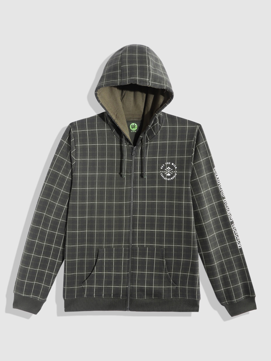 

YK Boys Olive Green Tartan Checked Hooded Sweatshirt