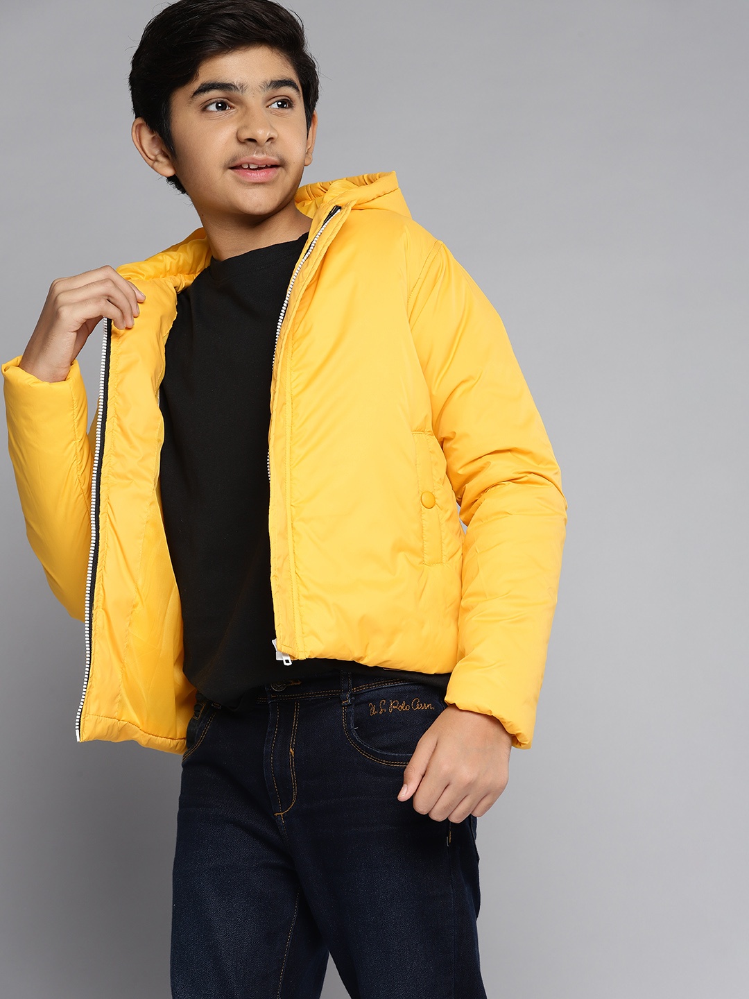 

YK Boys Yellow Solid Hooded Padded Jacket