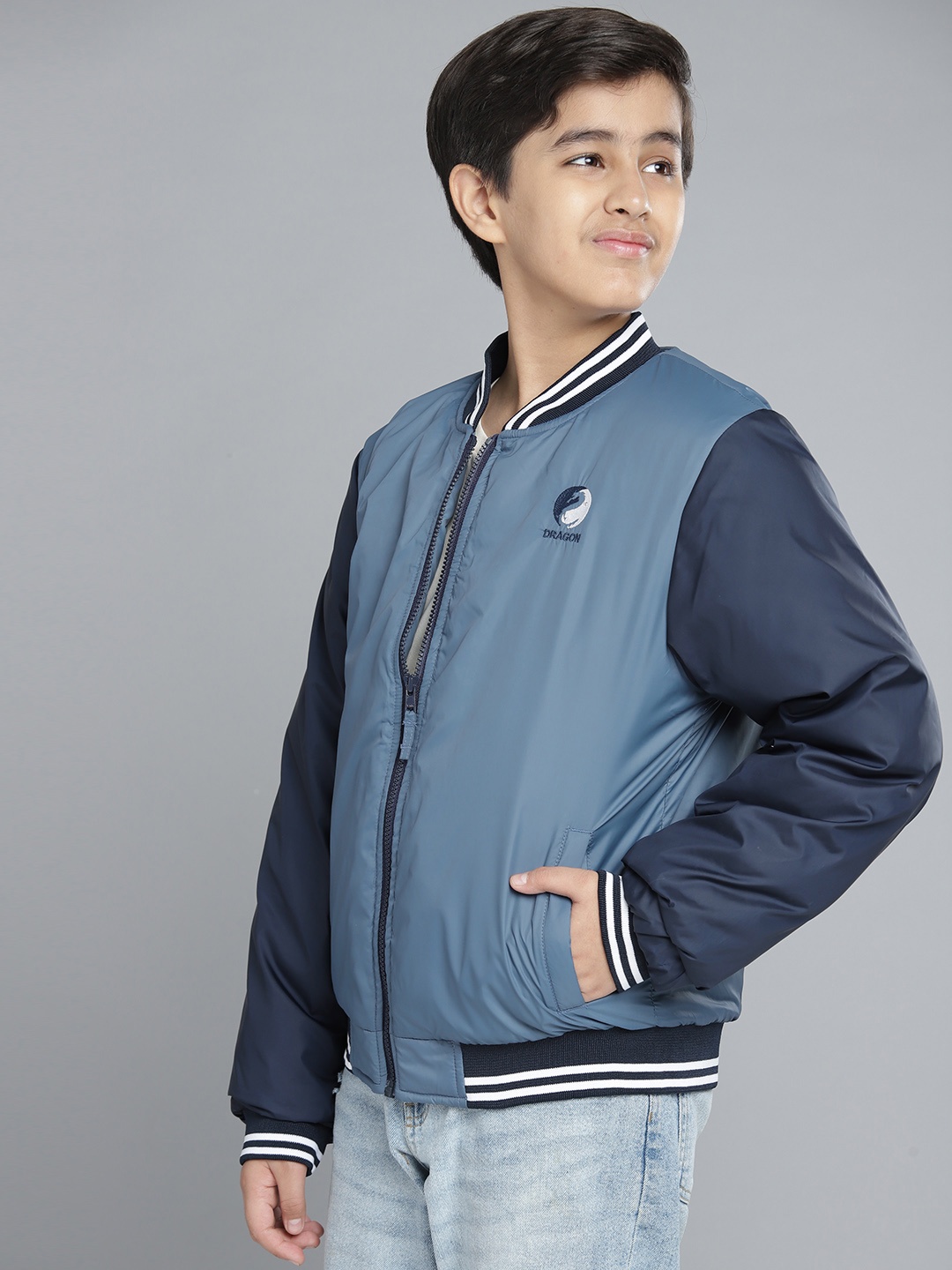 

YK Teen Boys Blue Varsity Jacket with Embroidered Detail