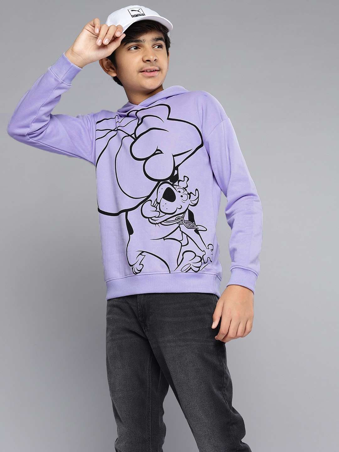 

YK Warner Bros Boys Lavender & Black Scooby-Doo Print Hooded Sweatshirt