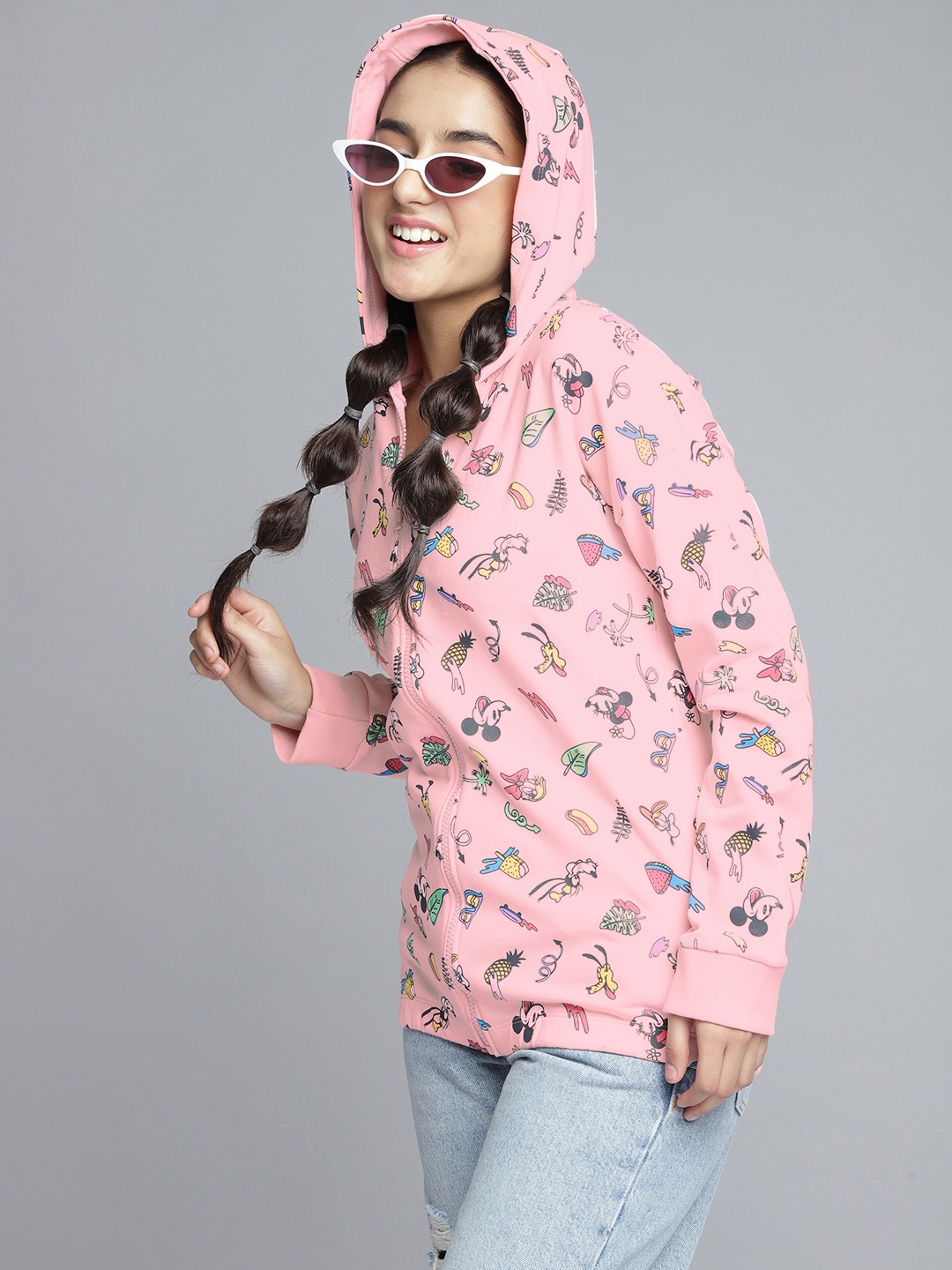 

YK Girls Pink & Green Disney Print Hooded Sweatshirt