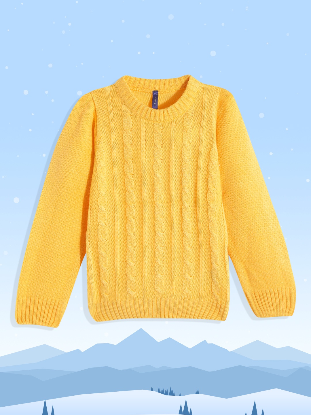 

YK Girls Yellow Self Design Pullover