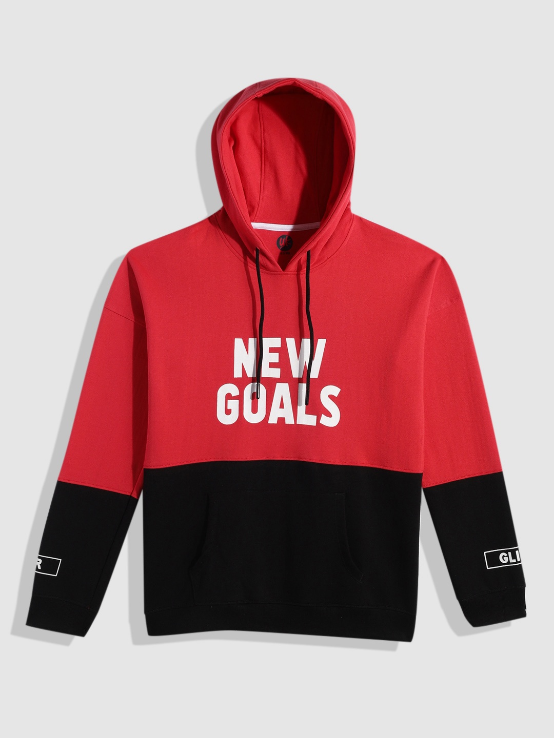 

YK Boys Red & Black Colourblocked & Printed Hooded Sweatshirt