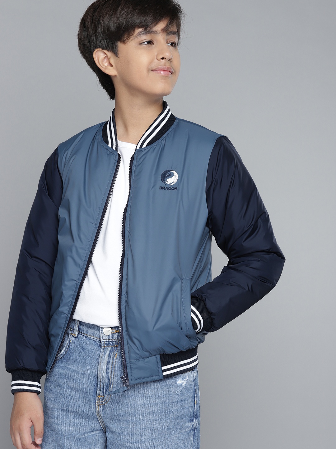 

YK Boys Blue Varsity Jacket with Embroidered Detail