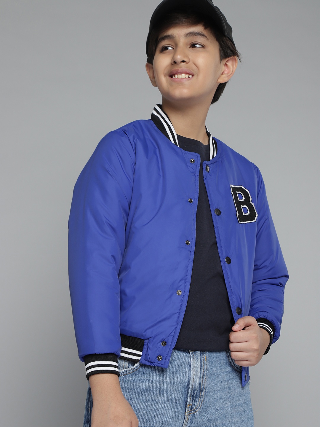 

YK Boys Blue Varsity Jacket with Patchwork