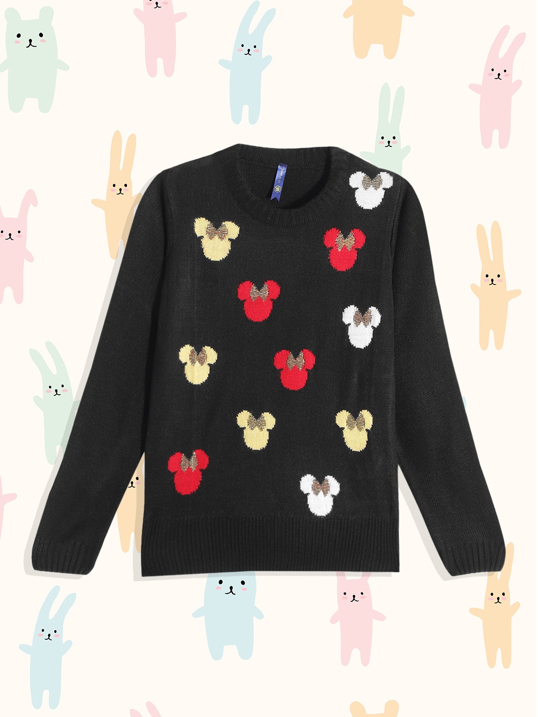 

YK Girls Black & Red Minnie Mouse Patterned Pullover