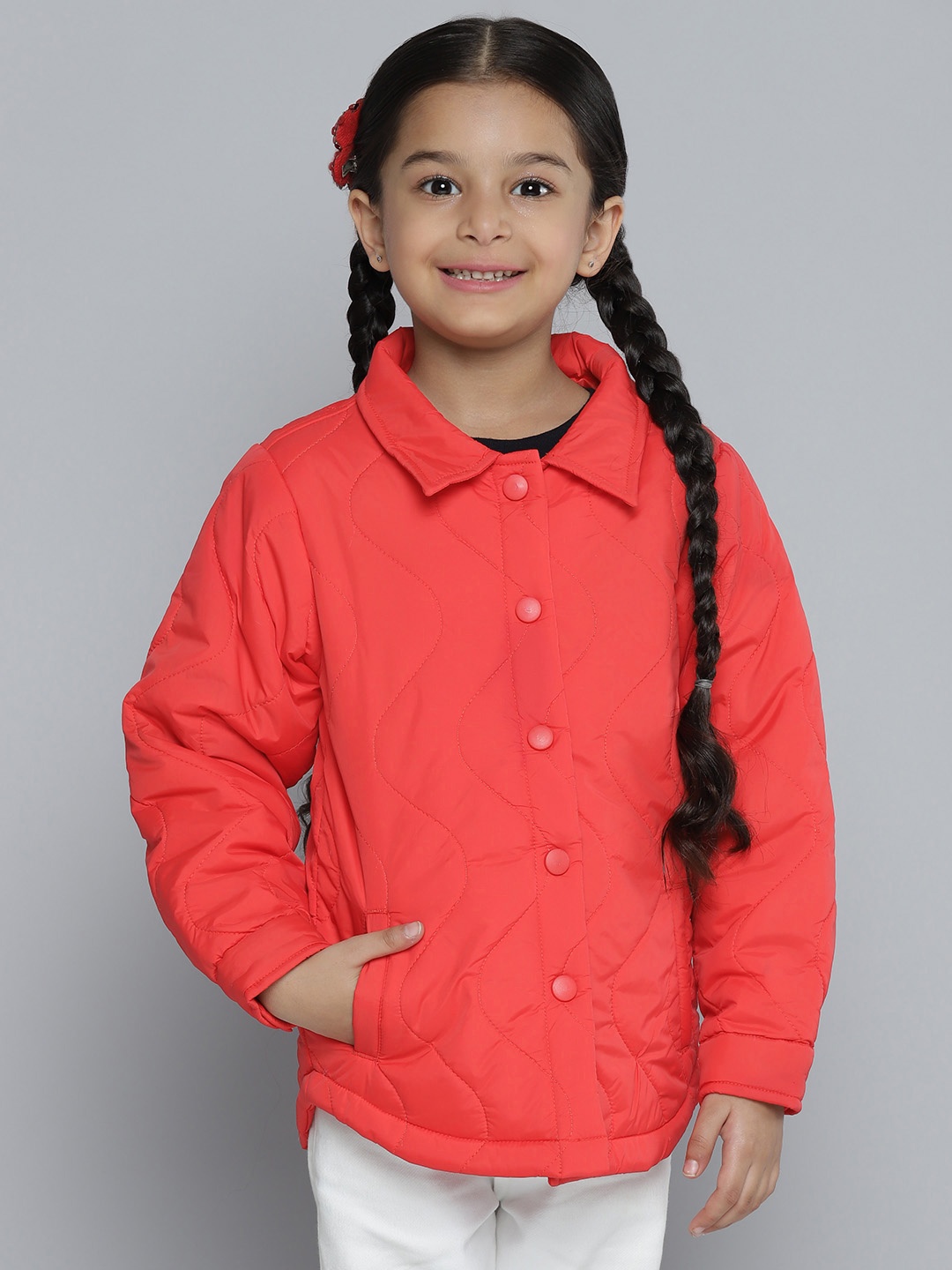 

YK Girls Red Solid Quilted Puffer Jacket