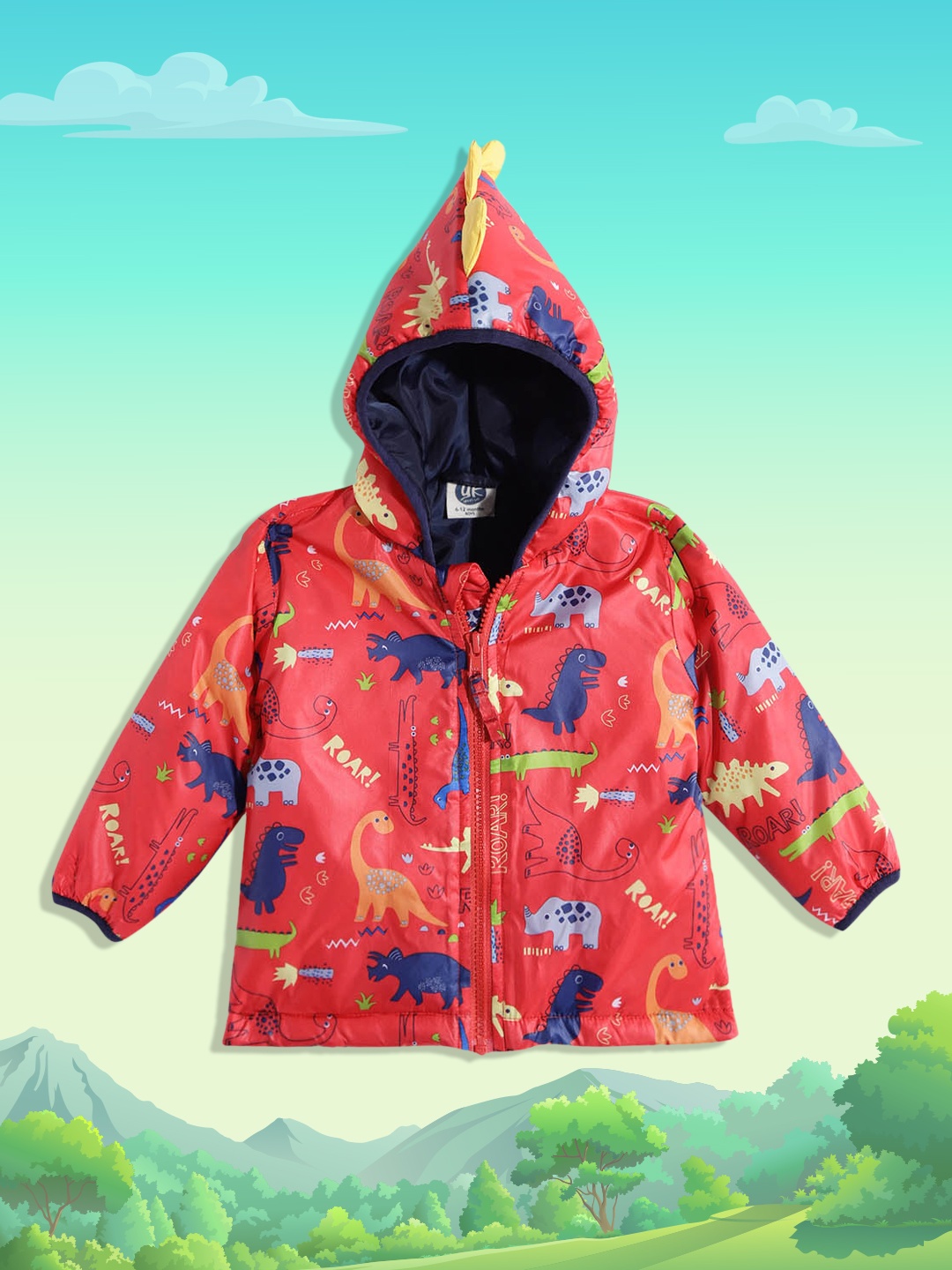 

YK Infant Boys Red & Blue Dinosaur Print Padded Jacket