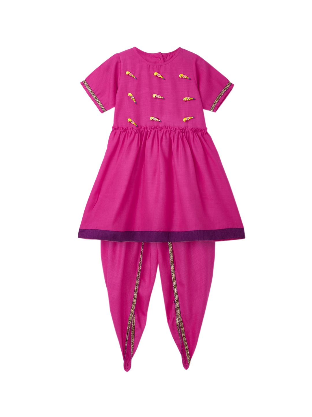 

YK Girls Magenta Gathered Kurta with Dhoti Pants, Pink