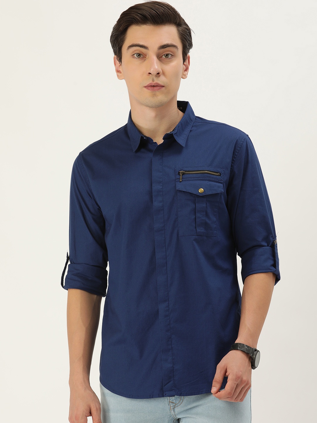 

FOREVER 21 Men Navy Blue Casual Shirt